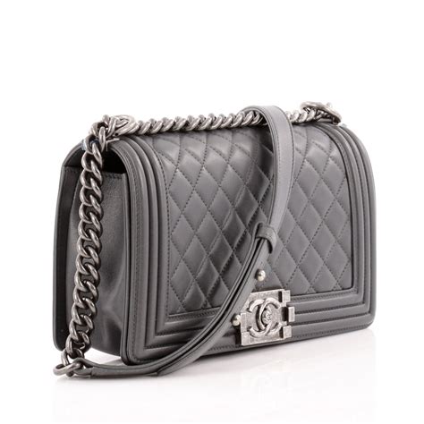 chanel boy large grey calfskin bag 2013|small black quilted Chanel bag.